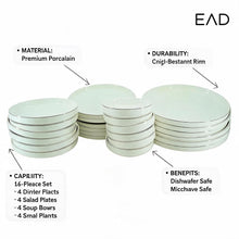 Modern White Dinnerware Collection with Silver Trim - 24 Piece