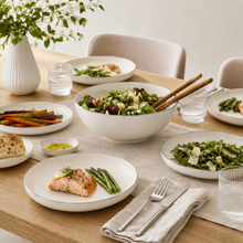 Modern White Dinnerware Collection with Silver Trim - 24 Piece