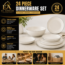Modern White Dinnerware Collection with Silver Trim - 24 Piece