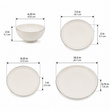 Modern White Dinnerware Collection with Silver Trim - 24 Piece