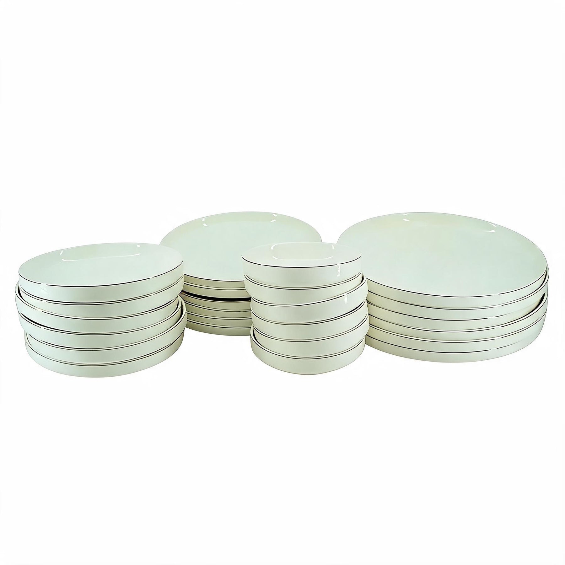 Modern White Dinnerware Collection with Silver Trim - 24 Piece