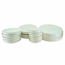 Modern White Dinnerware Collection with Silver Trim - 24 Piece