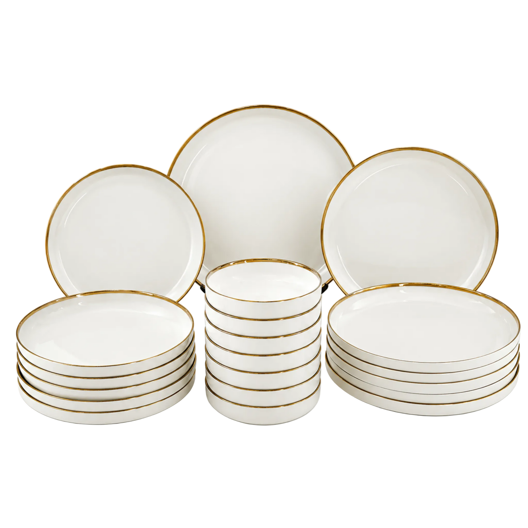 Timeless White Porcelain Dinner Set with Gold Accent - 24 Piece