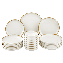 Timeless White Porcelain Dinner Set with Gold Accent - 24 Piece