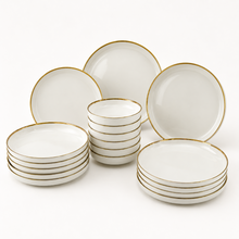 Timeless White Porcelain Dinner Set with Gold Accent - 24 Piece
