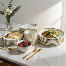 Timeless White Porcelain Dinner Set with Gold Accent - 24 Piece