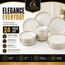 Timeless White Porcelain Dinner Set with Gold Accent - 24 Piece