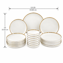 Timeless White Porcelain Dinner Set with Gold Accent - 24 Piece