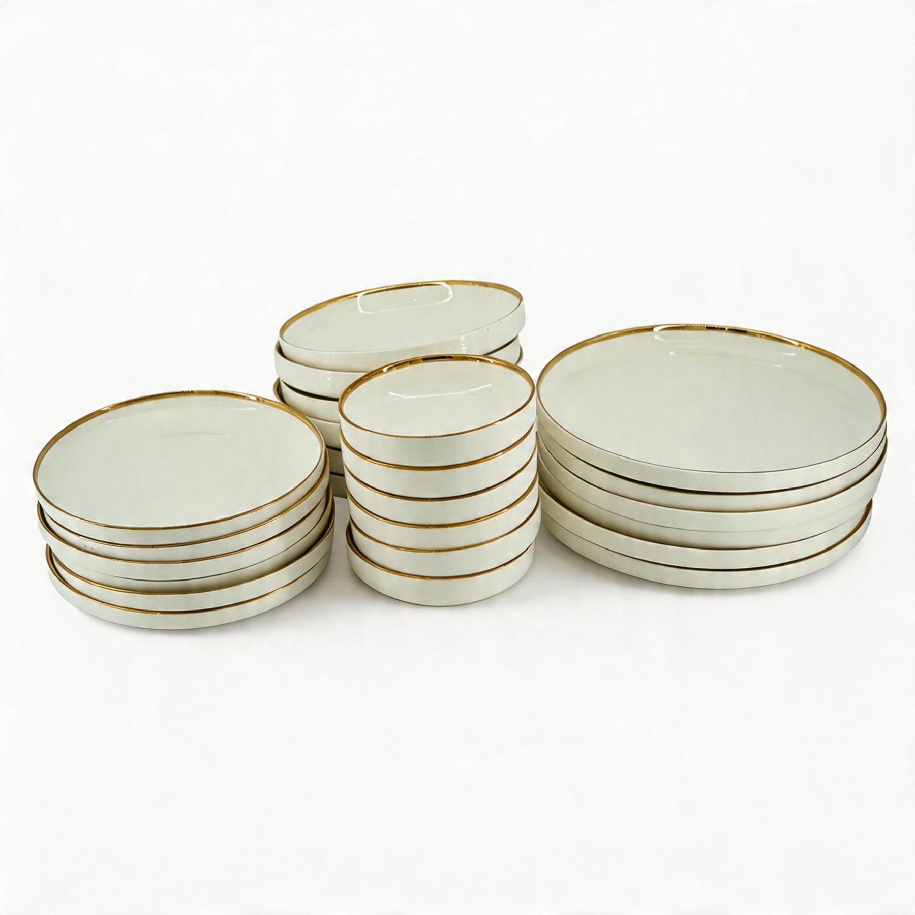 Timeless White Porcelain Dinner Set with Gold Accent - 24 Piece