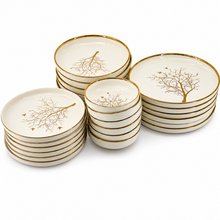 Contemporary White Dinnerware Collection with Tree Design - 24 Piece