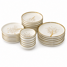 Contemporary White Dinnerware Collection with Tree Design - 24 Piece