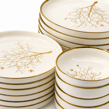 Contemporary White Dinnerware Collection with Tree Design - 24 Piece