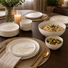 Contemporary White Dinnerware Collection with Tree Design - 24 Piece