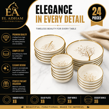 Contemporary White Dinnerware Collection with Tree Design - 24 Piece