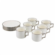 White Porcelain Espresso Cup and Saucer Set with Silver Rim - 12 Piece