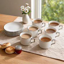 White Porcelain Espresso Cup and Saucer Set with Silver Rim - 12 Piece