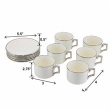 White Porcelain Espresso Cup and Saucer Set with Silver Rim - 12 Piece
