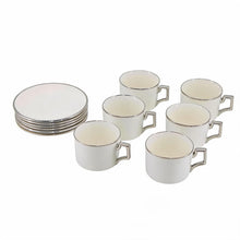 White Porcelain Espresso Cup and Saucer Set with Silver Rim - 12 Piece