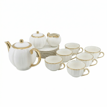 White Porcelain Tea Set with Gold Trim - 17 Piece