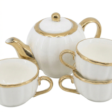 White Porcelain Tea Set with Gold Trim - 17 Piece