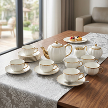 White Porcelain Tea Set with Gold Trim - 17 Piece