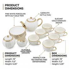 White Porcelain Tea Set with Gold Trim - 17 Piece