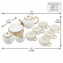 White Porcelain Tea Set with Gold Trim - 17 Piece