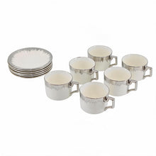Refined White Cup and Saucer Collection with Silver Brush Rim - 12 Piece