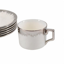 Refined White Cup and Saucer Collection with Silver Brush Rim - 12 Piece