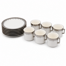 Refined White Cup and Saucer Collection with Silver Brush Rim - 12 Piece