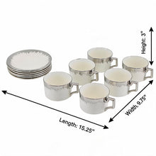 Refined White Cup and Saucer Collection with Silver Brush Rim - 12 Piece