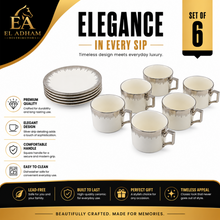 Refined White Cup and Saucer Collection with Silver Brush Rim - 12 Piece