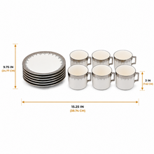 Refined White Cup and Saucer Collection with Silver Brush Rim - 12 Piece