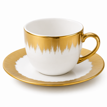 Refined White Cup and Saucer Collection with Gold Brush Rim - 12 Piece
