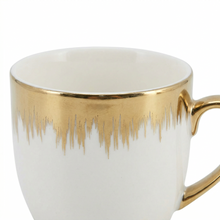 Refined White Cup and Saucer Collection with Gold Brush Rim - 12 Piece