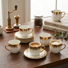 Refined White Cup and Saucer Collection with Gold Brush Rim - 12 Piece