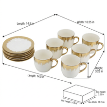 Refined White Cup and Saucer Collection with Gold Brush Rim - 12 Piece