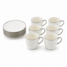 Contemporary White Drinkware Set with Silver Detailing - 12 Piece
