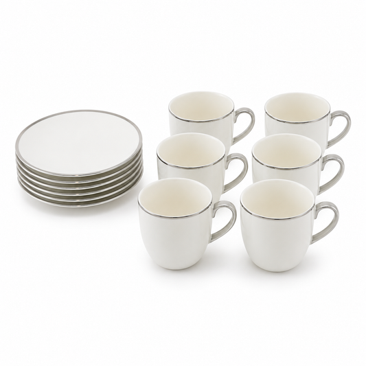 Contemporary White Drinkware Set with Silver Detailing - 12 Piece