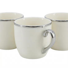 Contemporary White Drinkware Set with Silver Detailing - 12 Piece