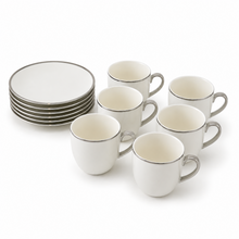 Contemporary White Drinkware Set with Silver Detailing - 12 Piece
