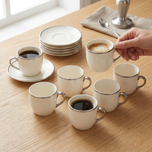 Contemporary White Drinkware Set with Silver Detailing - 12 Piece