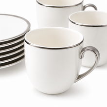 Contemporary White Drinkware Set with Silver Detailing - 12 Piece