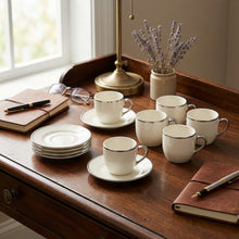 Contemporary White Drinkware Set with Silver Detailing - 12 Piece