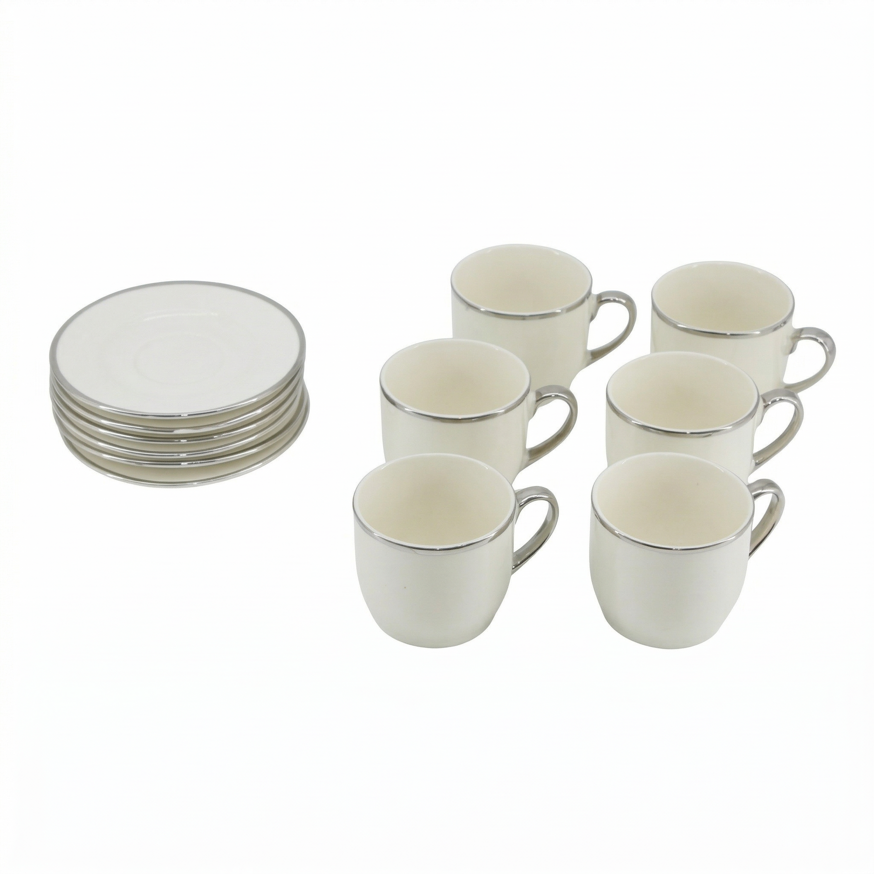 Contemporary White Drinkware Set with Silver Detailing - 12 Piece