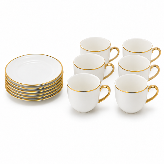 Contemporary White Drinkware Set with Gold Detailing - 12 Piece