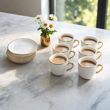 Contemporary White Drinkware Set with Gold Detailing - 12 Piece