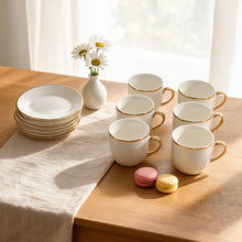 Contemporary White Drinkware Set with Gold Detailing - 12 Piece