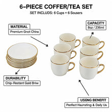 Contemporary White Drinkware Set with Gold Detailing - 12 Piece