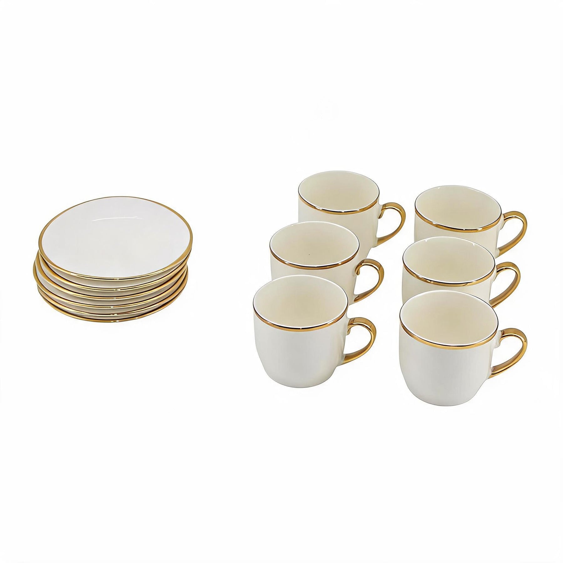 Contemporary White Drinkware Set with Gold Detailing - 12 Piece